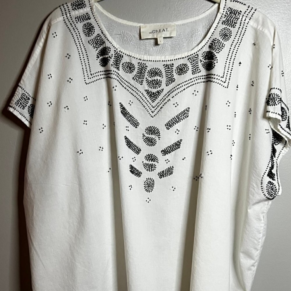 THE GREAT CRewneck 100% Cotton Shirt with beaded embellishment Size 1